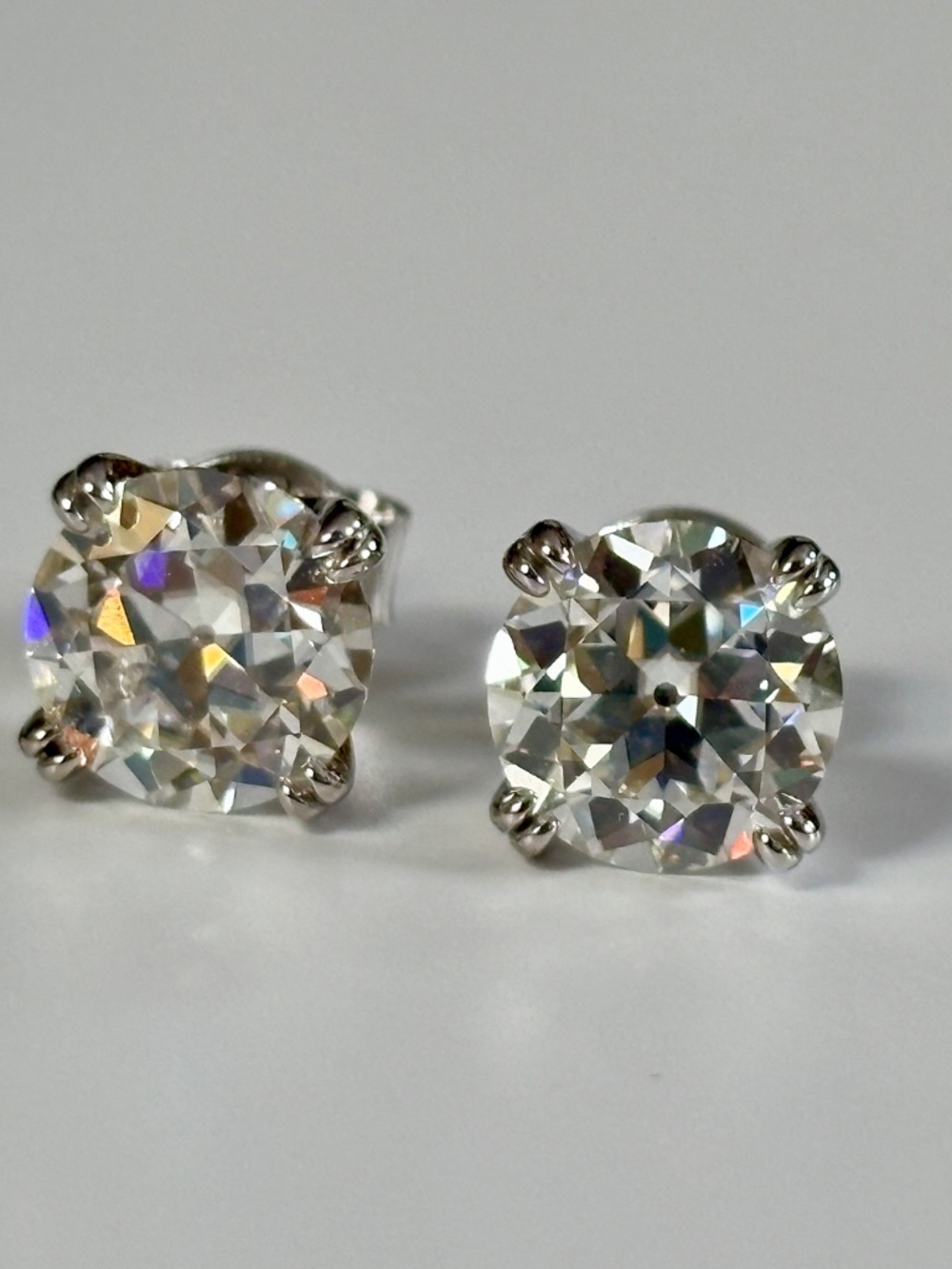 4ctw Old European Cut Moissanite studs in Argentium silver! Victorian charm! - Picture 3 of 16
